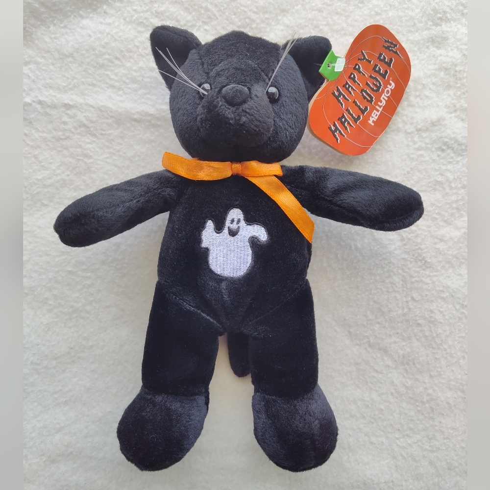 Rare 1999 Kellytoy Black Cat Ghost Patch Halloween Plush Stuffed Toy Collectible